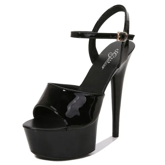 Sexy Black Rave Club Womens Sandals 2020 Ankle Strap 15 cm Stiletto ...