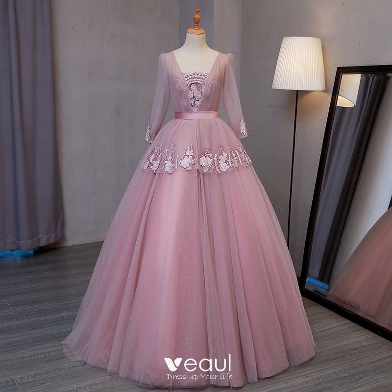 long pink ruffle dress