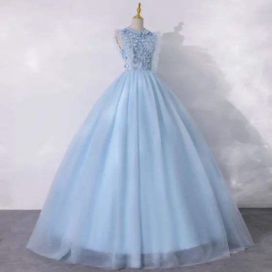 Vintage / Retro Sky Blue Dancing Prom Dresses 2020 A-Line / Princess ...