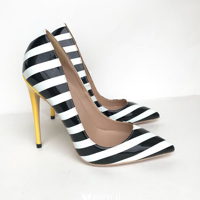 black white striped heels