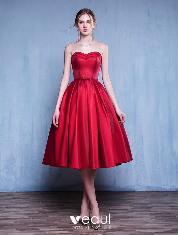 red tea length cocktail dress