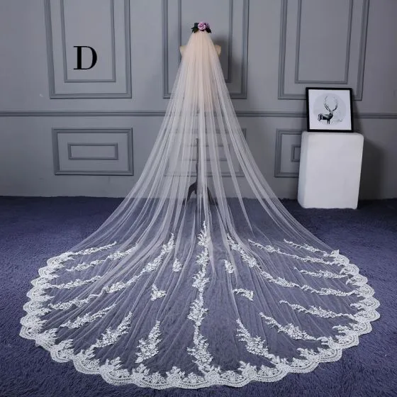 Chic / Beautiful White Wedding 2017 Tulle 3.5 m Appliques Wedding Veils