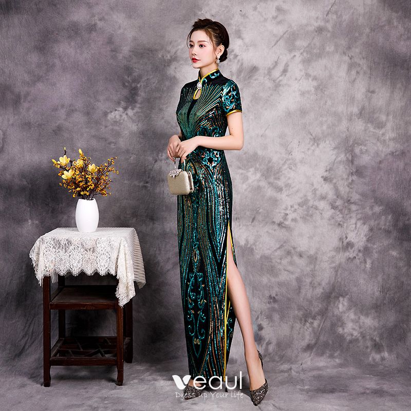 green/ red chinese style women's lace Evening Dress Ball long Cheongsam S XXL 