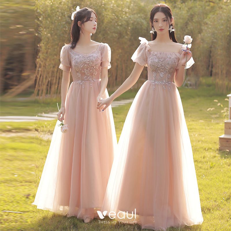 Chic / Beautiful Blushing Pink Beading Bridesmaid Dresses 2022 A-Line ...