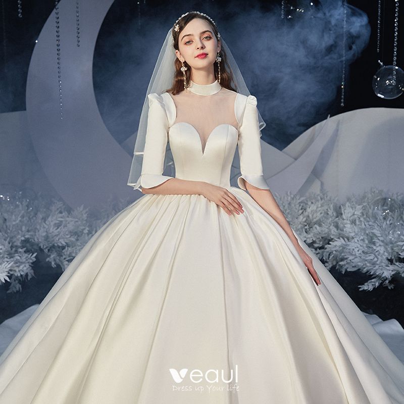 Vintage / Retro Ivory Satin Bridal Wedding Dresses 2020 Ball Gown See ...