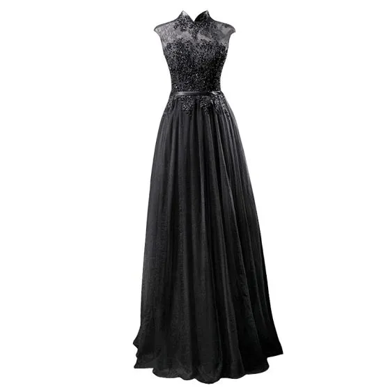 Vintage / Retro Black See-through Evening Dresses 2019 A-Line ...