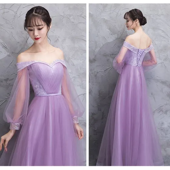 Elegant Lilac See-through Bridesmaid Dresses 2018 A-Line / Princess ...