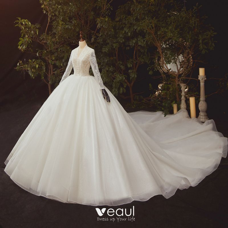 Illusion Ivory See-through Bridal Wedding Dresses 2020 Ball Gown V-Neck ...
