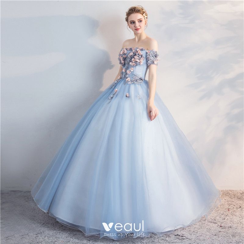 Chic Beautiful Sky Blue Quinceañera Prom Dresses 2018 Ball Gown