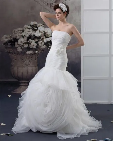 Beading Ruffles Applique Strapless Floor Length Yarn Mermaid