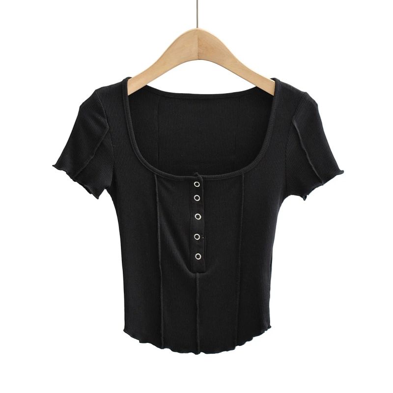 Sexy Summer Street Wear Army Green Tight T-Shirts 2021 Scoop Neck Short  Sleeve Women's Tops