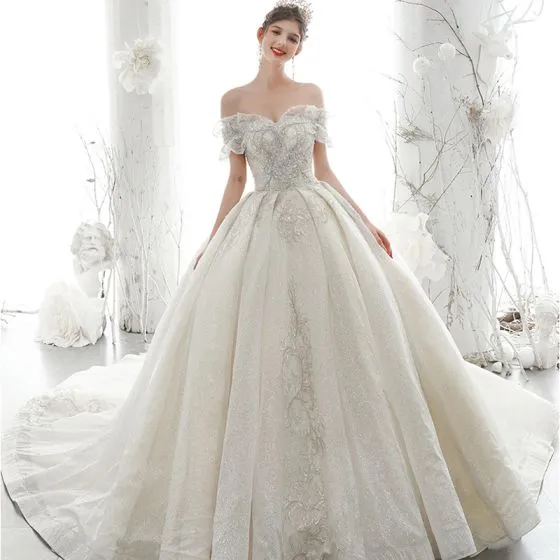 Luxury / Gorgeous Ivory Wedding Dresses 2020 Ball Gown Off-The-Shoulder ...