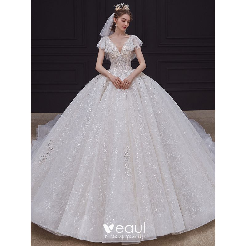 Stunning Champagne Bridal Wedding Dresses 2020 Ball Gown See-through ...