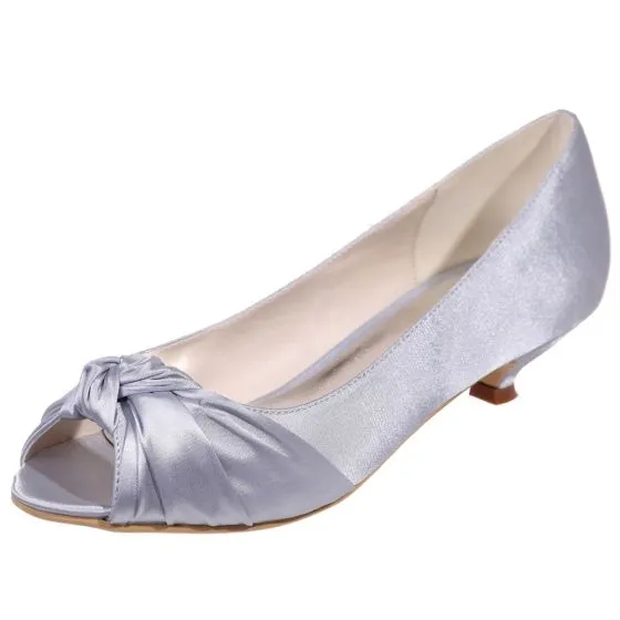 Classy Champagne Satin Bridesmaid Wedding Shoes 2020 3 cm Low Heel Open ...