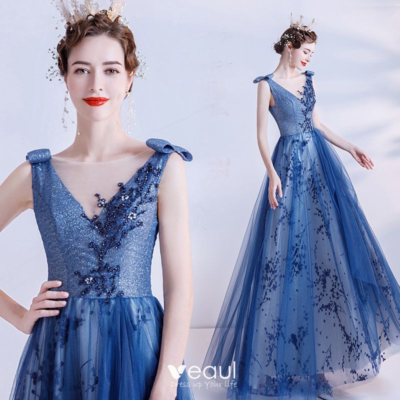 Chic / Beautiful Royal Blue See-through Dancing Prom Dresses 2021 A ...