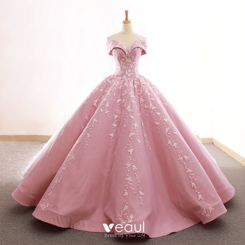 High End Candy Pink Prom Dresses 2020 Ball Gown Off The