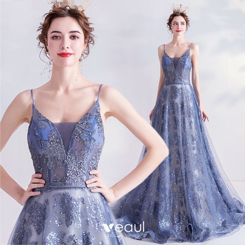 blue sparkly formal dress