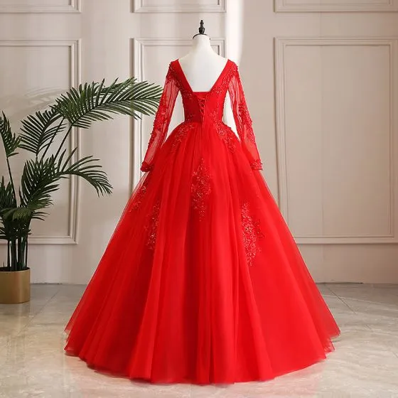 Affordable Red Outdoor / Garden Wedding Dresses 2021 Ball Gown Scoop ...