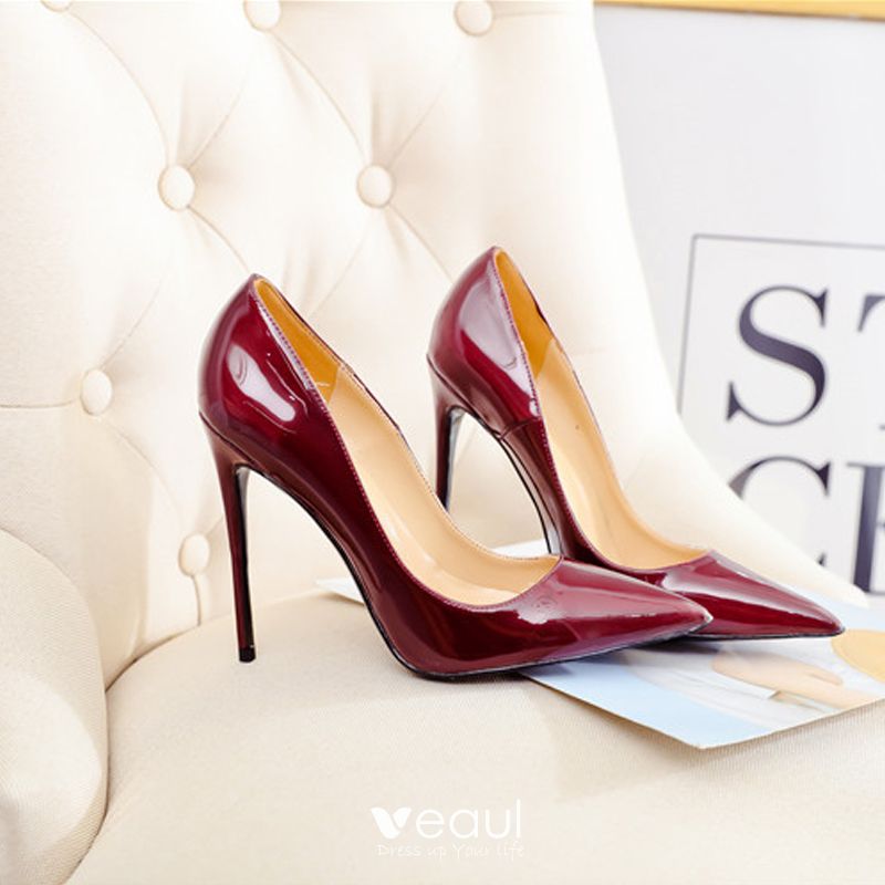 Classy Burgundy Evening Party Pumps 2019 Patent Leather 12 cm