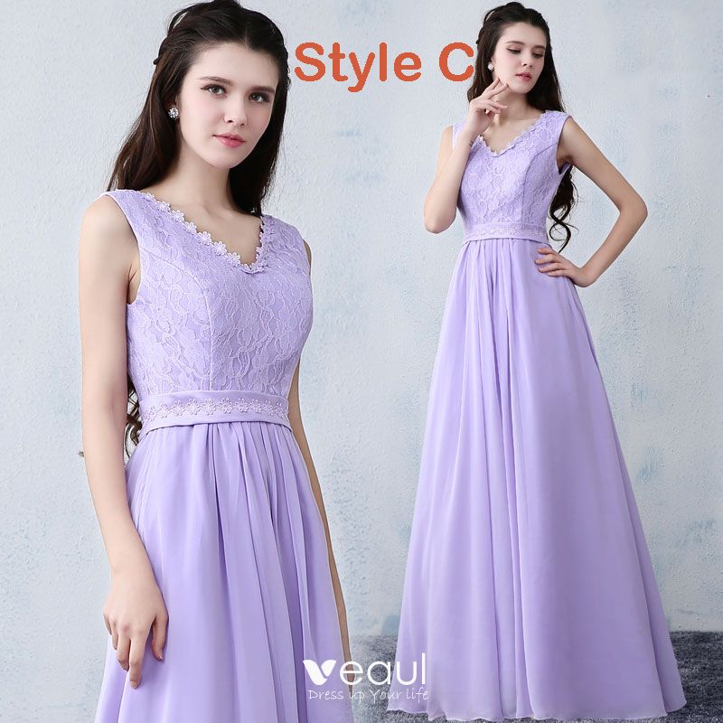 Modest / Simple Lavender Chiffon Bridesmaid Dresses 2019 A-Line ...