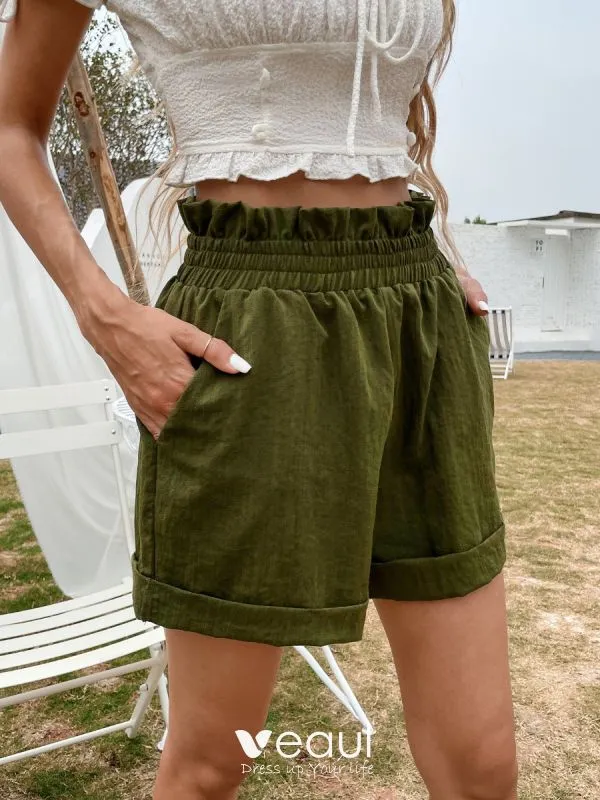 Street Wear Summer Women Army Green Shorts 2021 Polyester Wide Leg Bottoms