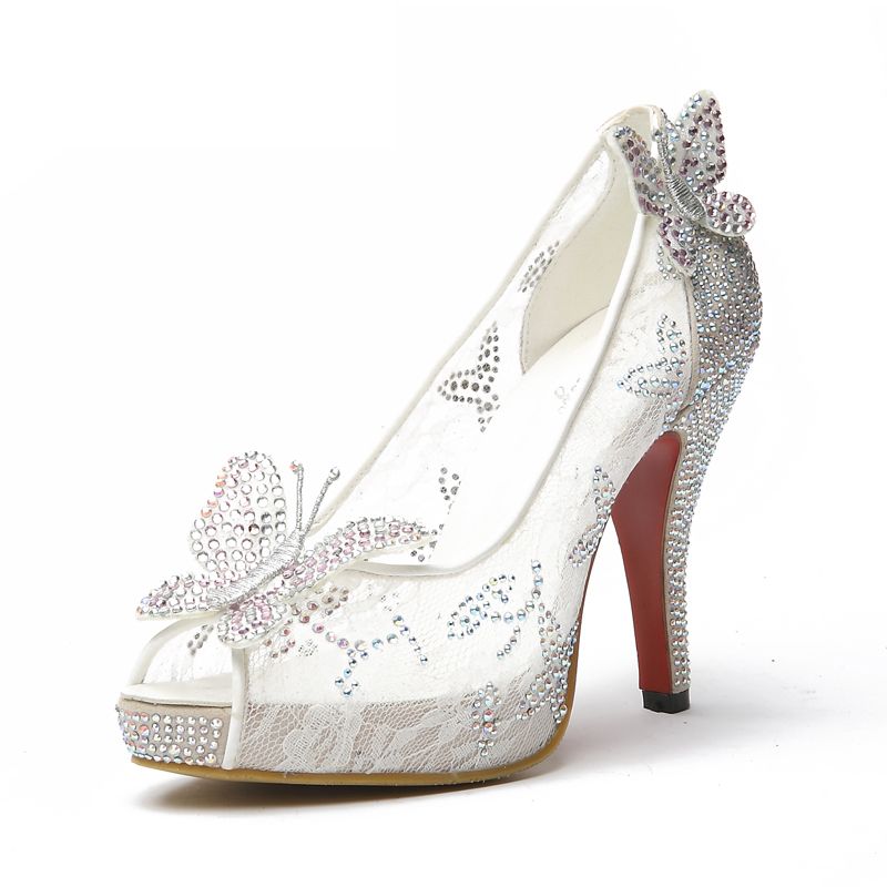 white high heels with diamonds