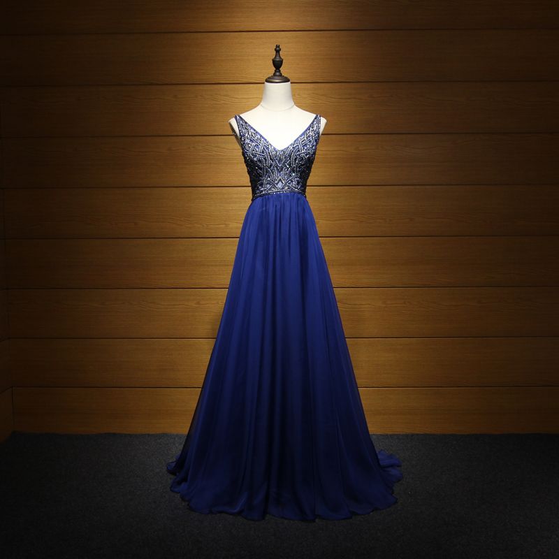 Luxury / Gorgeous Royal Blue Evening Dresses 2017 A-Line / Princess V ...