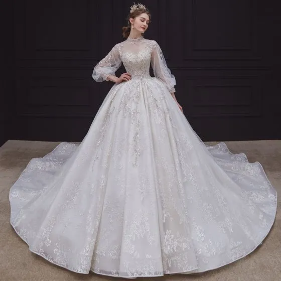 Victorian Style Ivory See-through Bridal Wedding Dresses 2020 Ball Gown ...