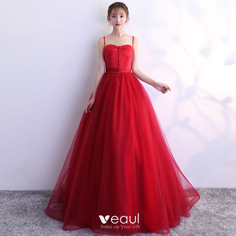 Modest / Simple Red Prom Dresses 2019 A ...
