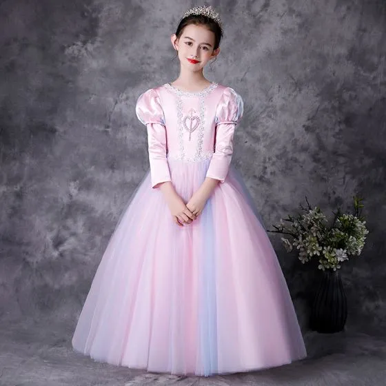 Medieval Vintage / Retro Sky Blue Flower Girl Dresses 2021 A-Line ...