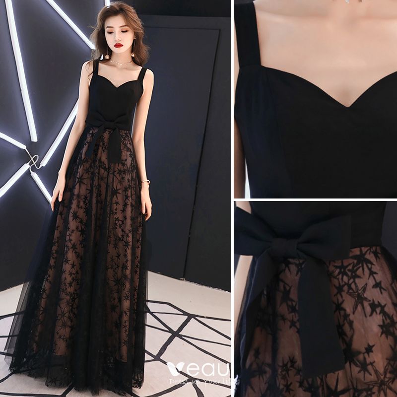 Chic / Beautiful Black Evening Dresses 2019 A-Line / Princess Spaghetti ...