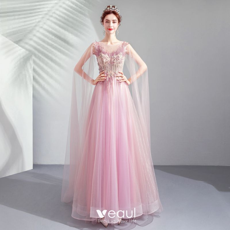 Elegant Candy Pink Formal Dresses 2019 A-Line / Princess Scoop Neck ...