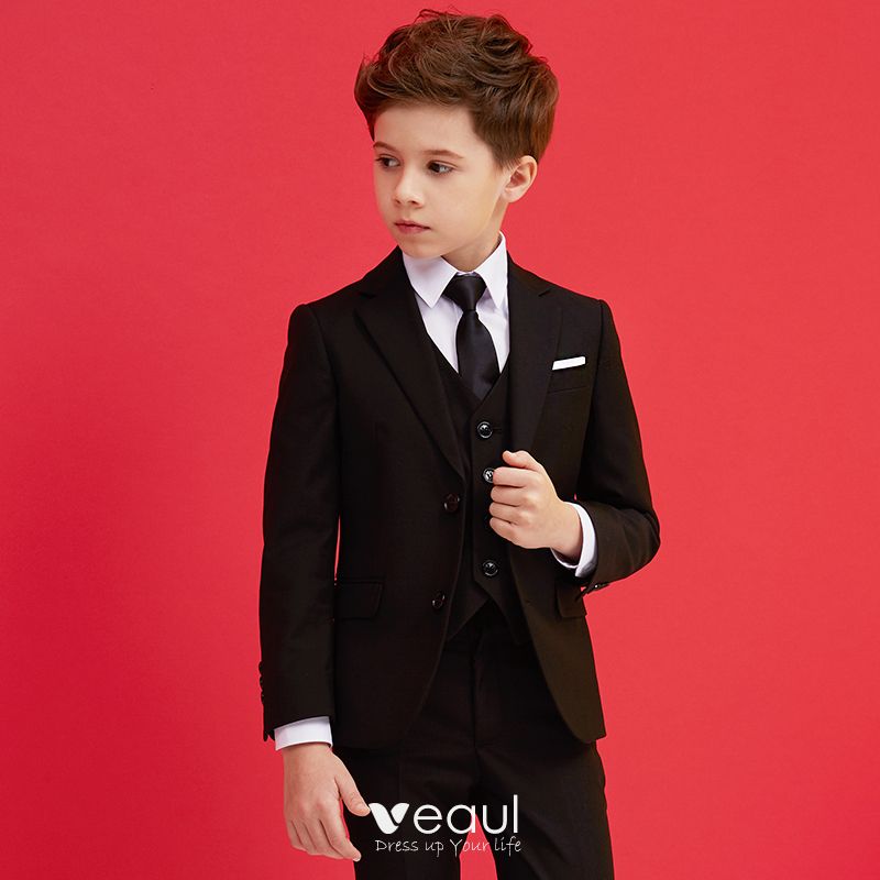 Modest / Simple Red Tie Black Boys Wedding Suits 2018