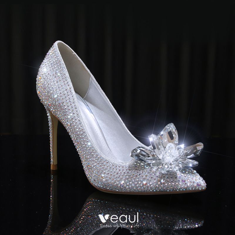 2023 cinderella shoes rhinestone women pointed female party wedding high  heels
