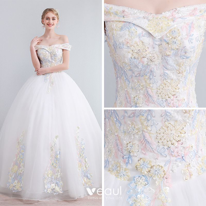 Colored Ivory Wedding Dresses 2019 A Line Princess Off The