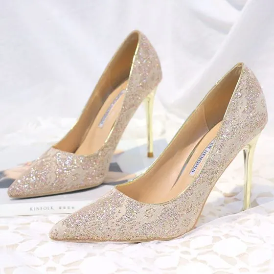 Sparkly Gold Wedding Shoes 2018 Sequins 