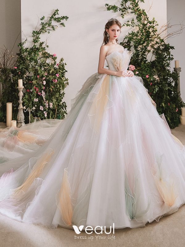 Rainbow MultiColors Bridal Wedding Dresses 2020 Ball Gown