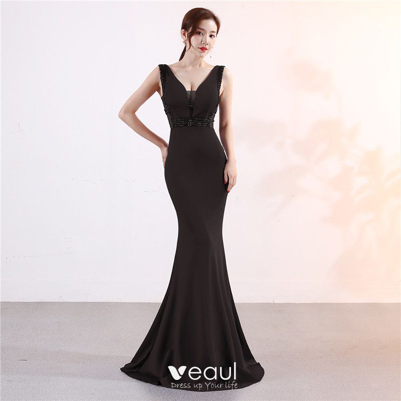 Chic / Beautiful Navy Blue Evening Dresses 2019 Trumpet / Mermaid V ...