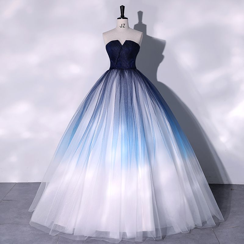 Elegant Gradient-Color Ocean Blue Prom Dresses 2022 Ball Gown Strapless ...