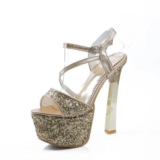 gold sparkly platform heels