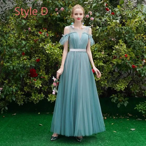 Elegant Jade Green Bridesmaid Dresses 2019 A-Line / Princess Sash Floor ...