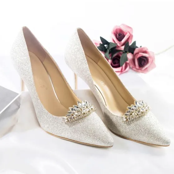 Sparkly Charming Ivory Wedding Shoes 2020 Leather Sequins Crystal ...