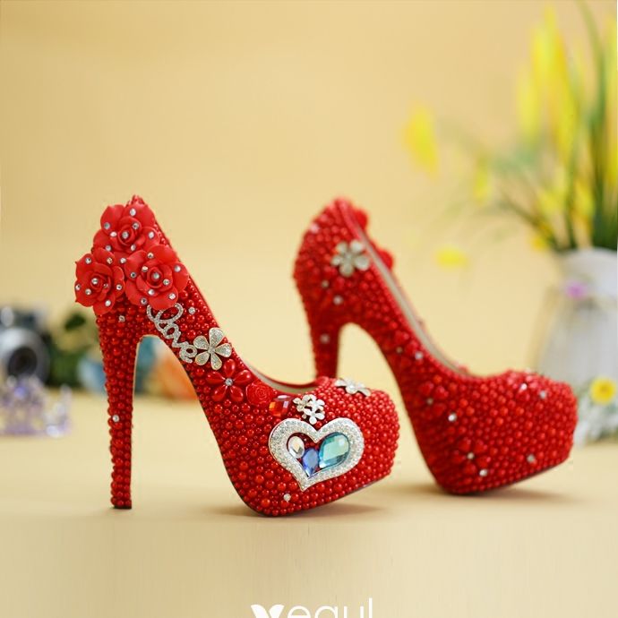 Chic / Beautiful Red Wedding Shoes 2019 