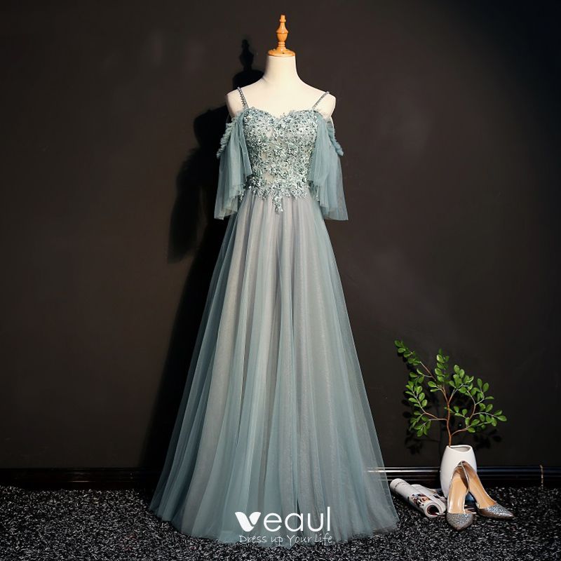 sage green ballgown