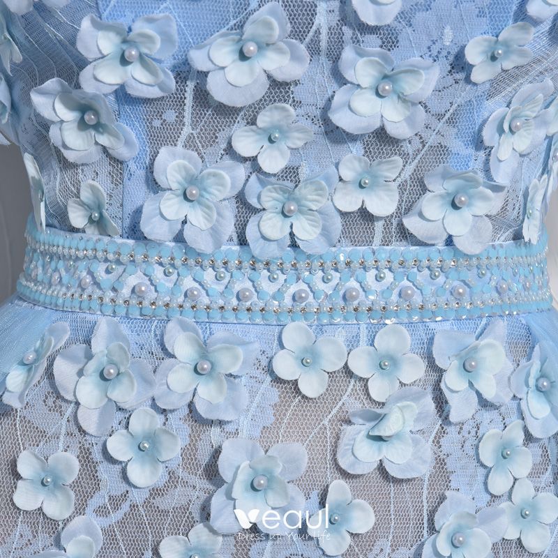 Stunning Sky Blue Evening Dresses 2017 A-Line / Princess Scoop Neck 1/2 ...