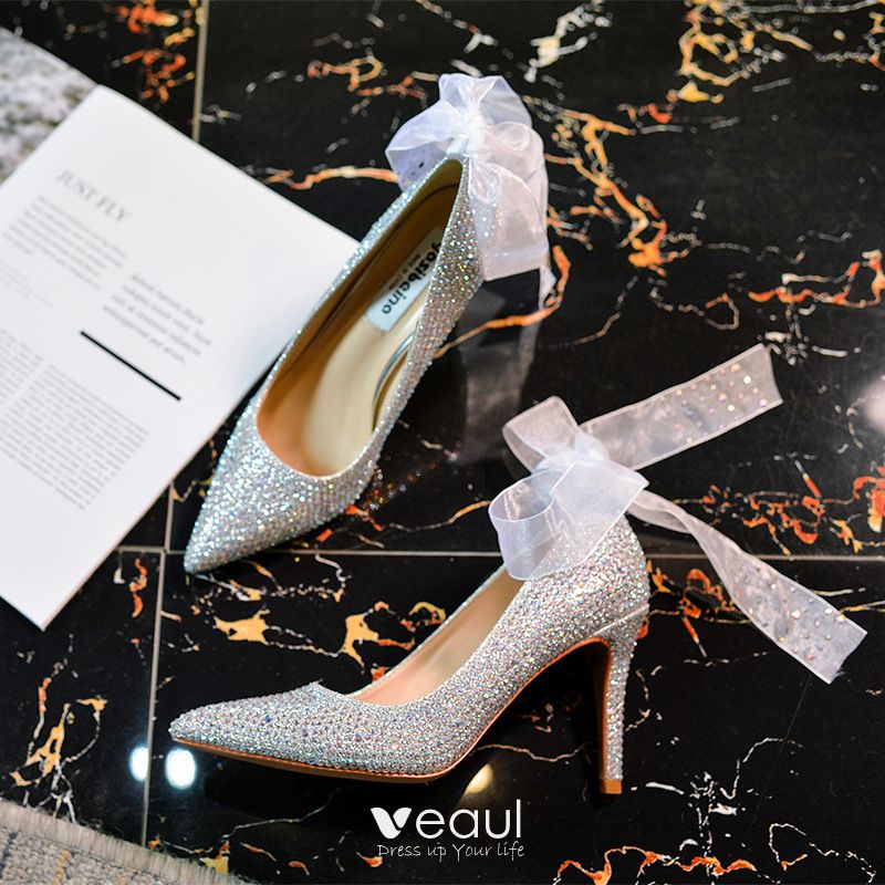 12cm Ladies High-heeled Shoes Shiny Heels Patent Leather Metallic Silver  Gold Wedding Pumps Pointed Heel Shoes Women 2022 New