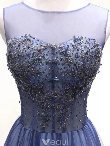 Sparkly Prom Dresses 2016 Corset Design Beading Sequins Navy Blue Long ...