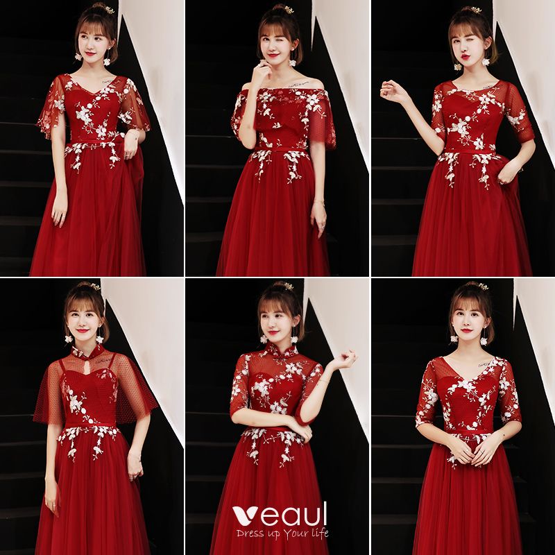 Affordable Red Bridesmaid Dresses 2019 A Line Princess Sash Liques Lace Floor Length Long Ruffle Wedding Party Affordable Red Bridesmaid Dresses 2019 A Line Princess Sash Liques Lace Floor Length Long Ruffle Wedding Party