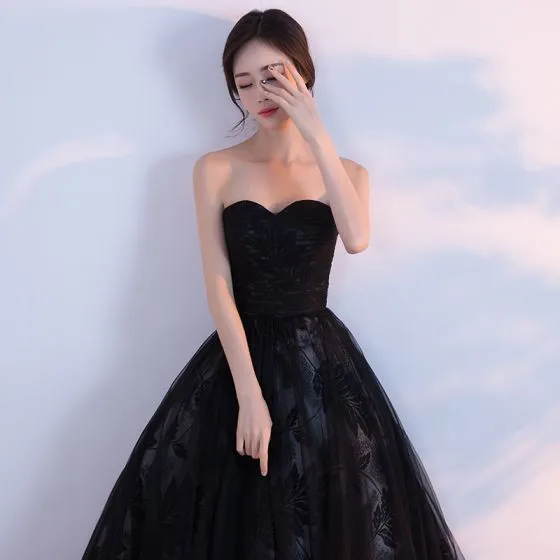 Modest / Simple Black Prom Dresses 2017 Ball Gown Sweetheart Sleeveless ...