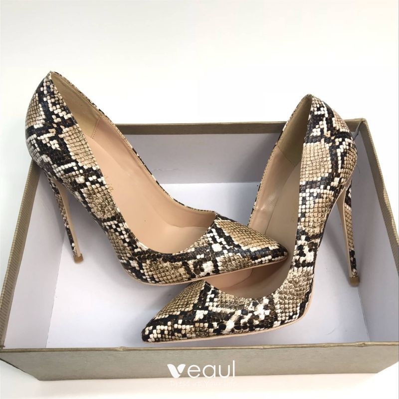Chic / Beautiful Brown Evening Party Pumps 2019 Snakeskin Print 12 cm ...
